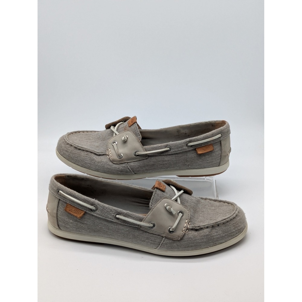 Sperry Top-Sider Women's 11M Gray Canvas Boat Shoes Slip On Loafers Deck